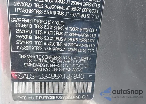 2008 Land Rover Range Rover Sport Supercharged from USA, damaged, VIN SALSH23488A187840